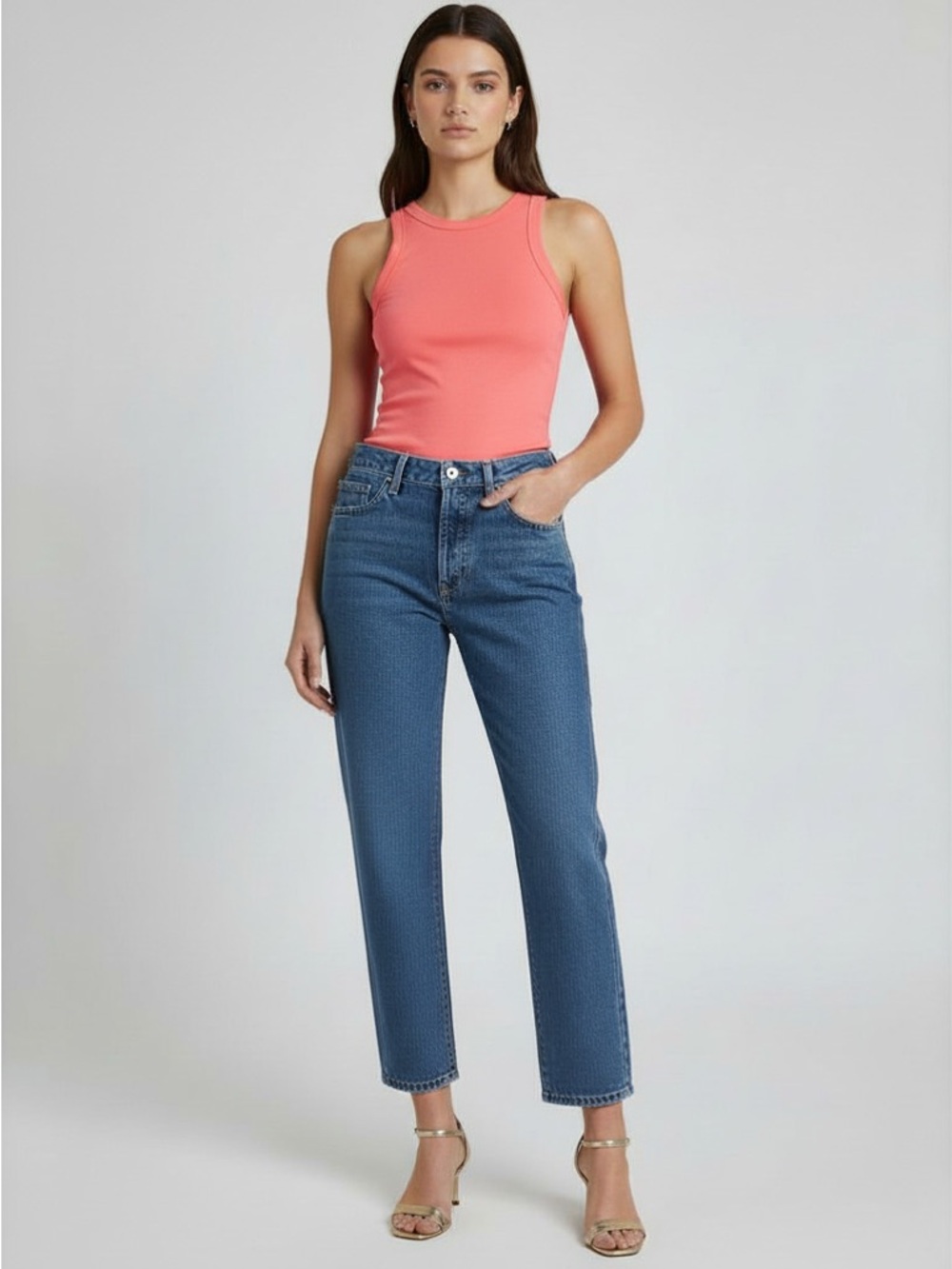 Goldsign Straight-Leg Mid-Blue Jeans. Size 24